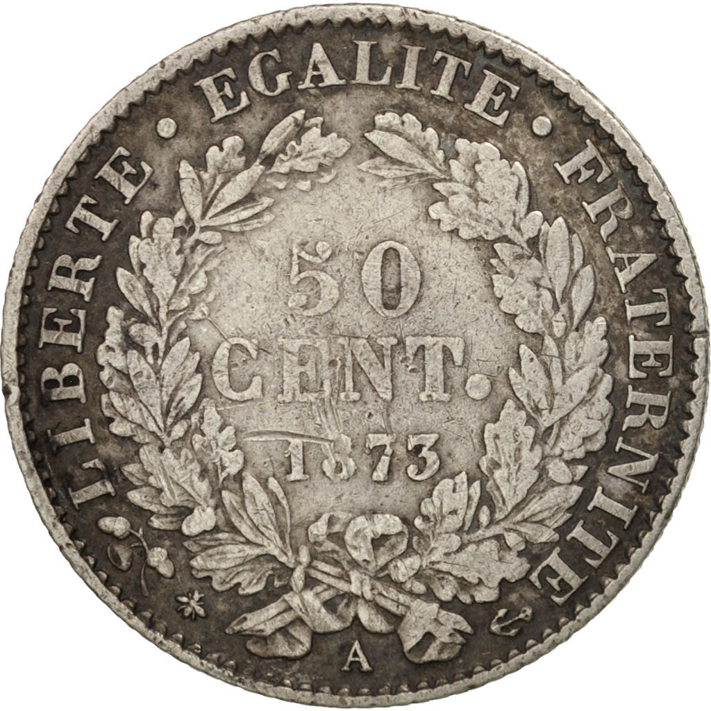 Monnaie, France, Cérès, 50 Centimes, 1873, Paris, TTB, Argent, KM:834.1