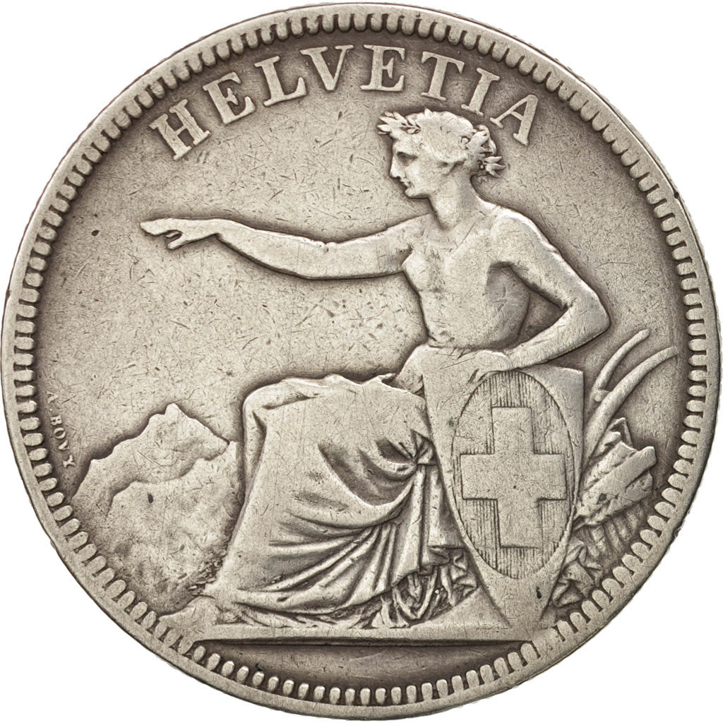 Switzerland, 5 Francs, 1874, Brussels, VF(20-25), Silver, KM:11