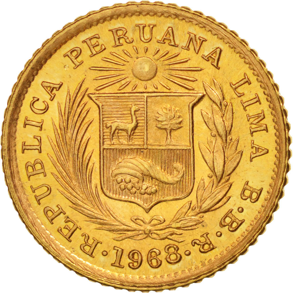 Peru, 1/5 Libra, Pound, 1968, BBR, Lima, UNZ+, Gold, KM:210
