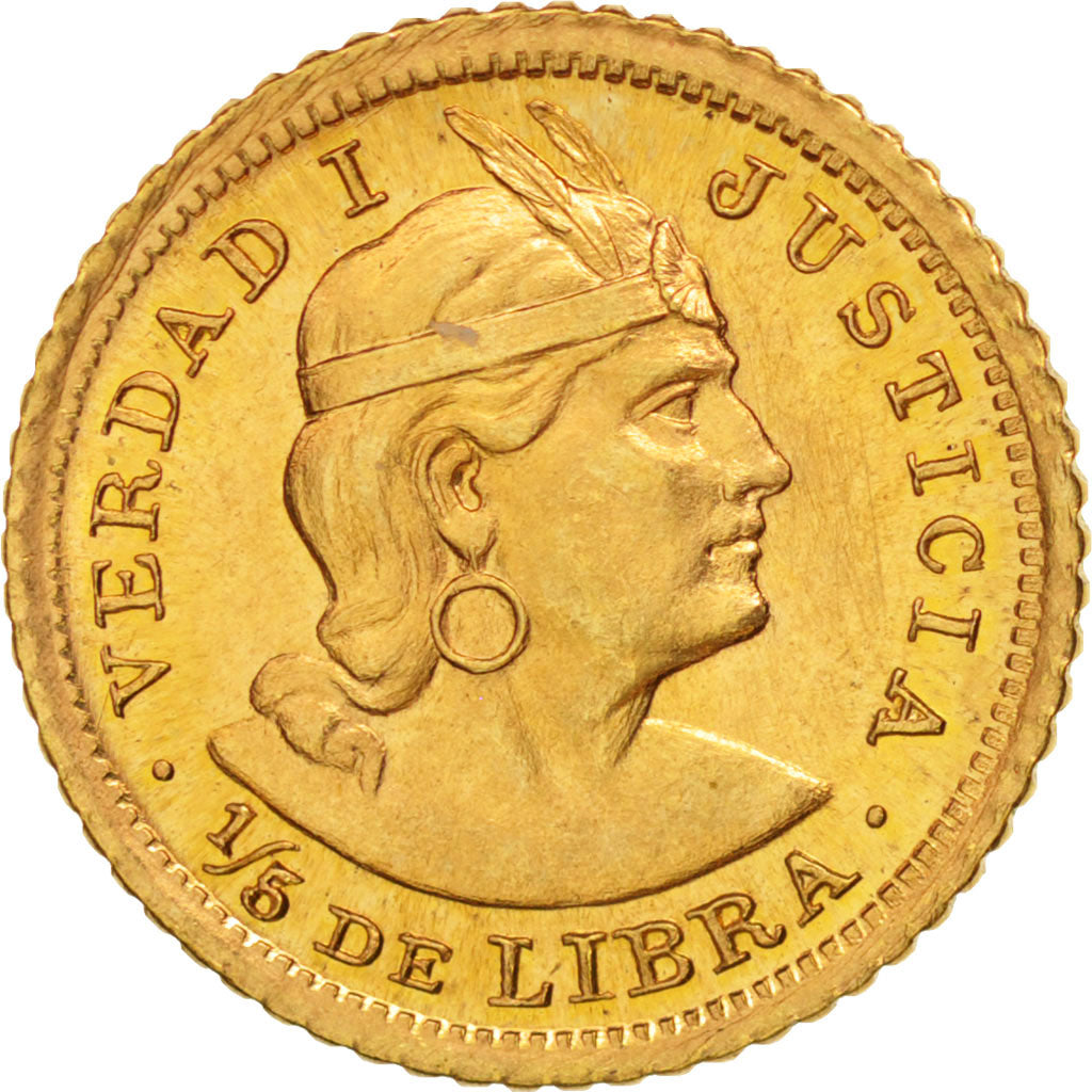 Peru, 1/5 Libra, Pound, 1968, BBR, Lima, UNZ+, Gold, KM:210
