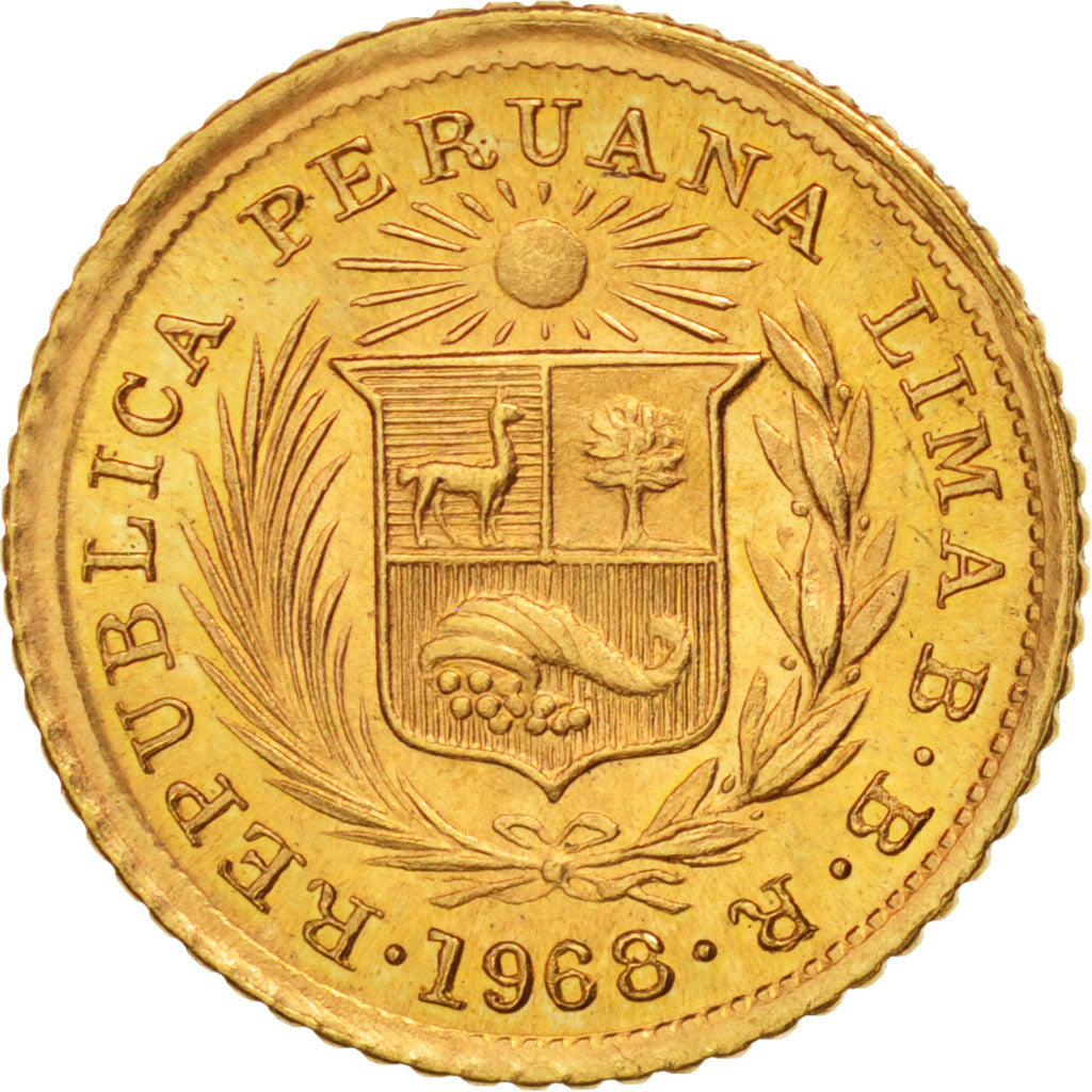 Peru, 1/5 Libra, Pound, 1968, BBR, Lima, MS(64), Gold, KM:210