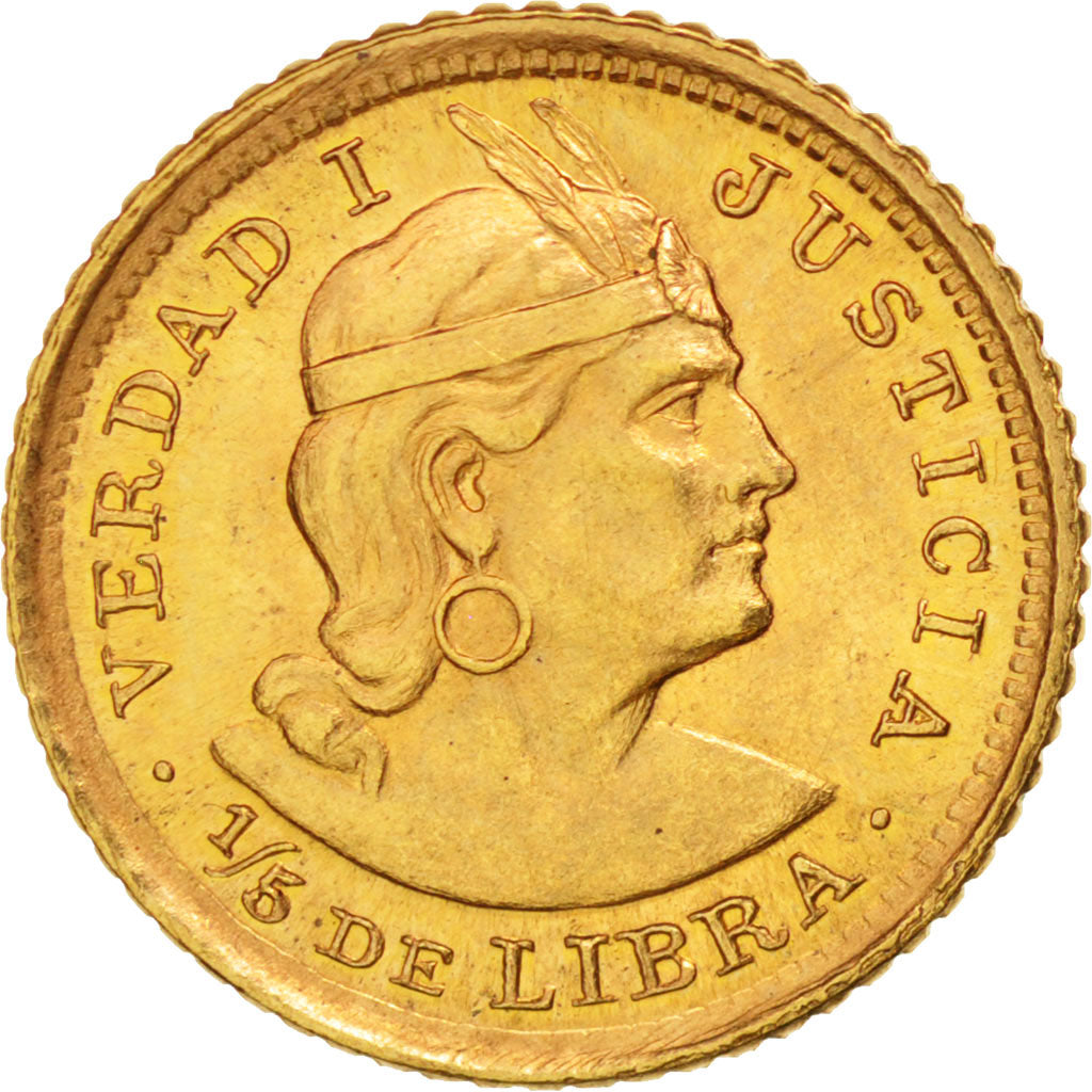 Peru, 1/5 Libra, Pound, 1968, BBR, Lima, MS(64), Gold, KM:210