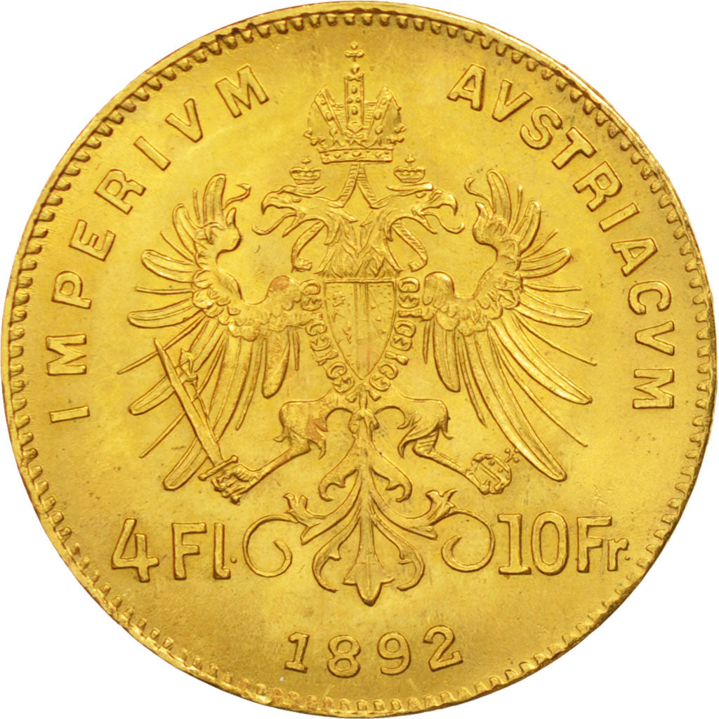 Austria, Franz Joseph I, 4 Florin 10 Francs, 1892, MS(63), Gold, KM:2260