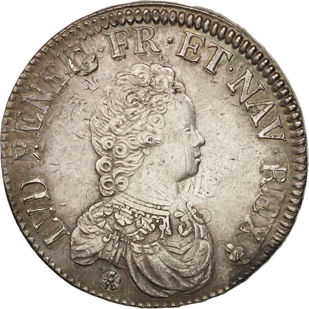 Moneda, Francia, Louis XV, Écu Vertugadin, Ecu, 1716, Reims, MBC+, Plata
