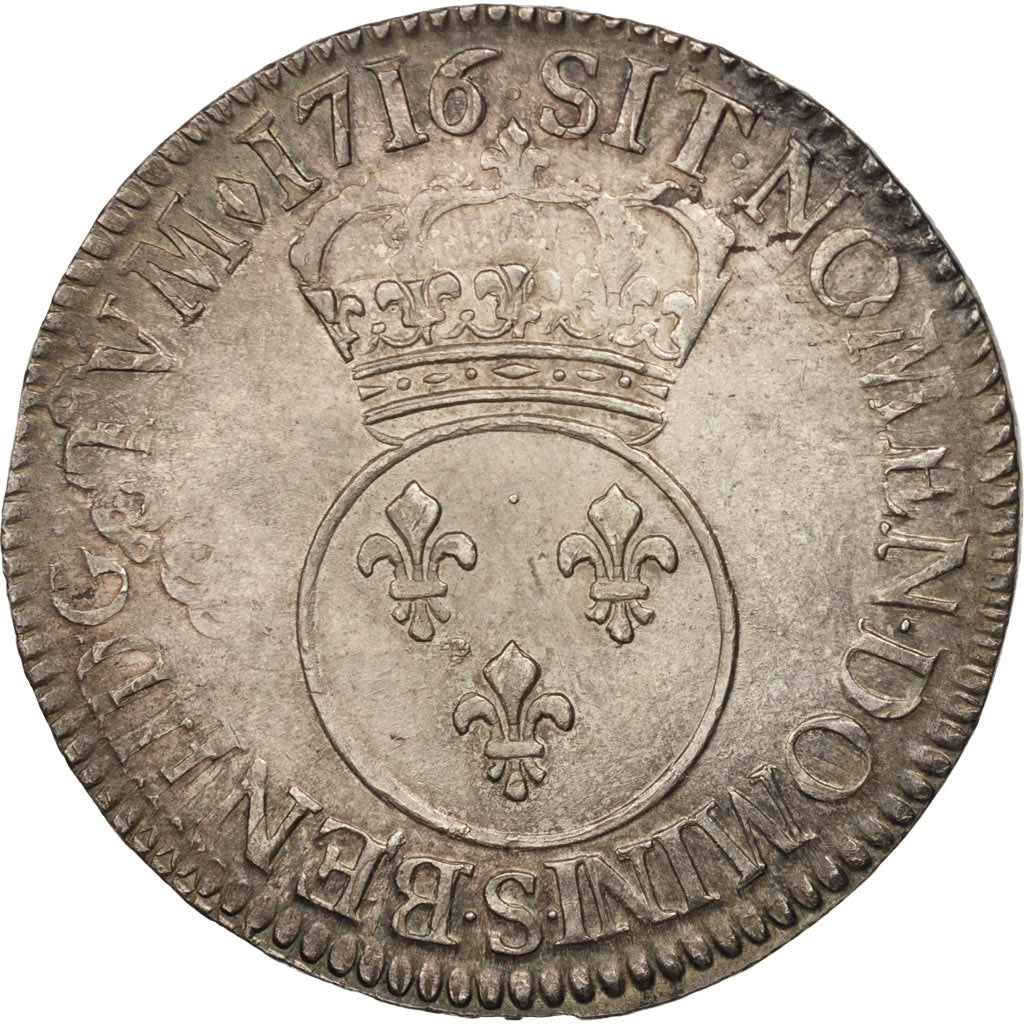 Moneda, Francia, Louis XV, Écu Vertugadin, Ecu, 1716, Reims, MBC+, Plata