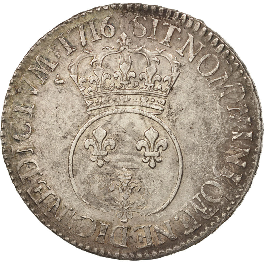 Coin, France, Louis XV, Écu Vertugadin, Ecu, 1716, Caen, EF(40-45), Silver