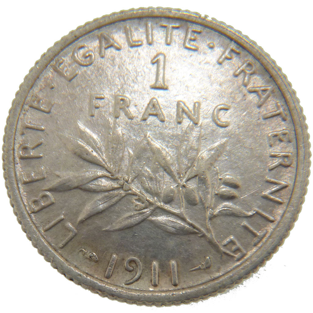 FRANCE, Semeuse, Franc, 1911, Paris, KM #844.1, MS(60-62), Silver, 23, Gadoury..