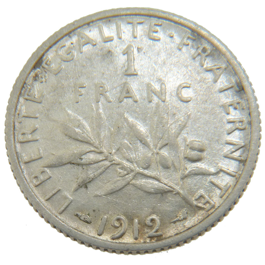 FRANCE, Semeuse, Franc, 1912, Paris, KM #844.1, EF(40-45), Silver, 23, Gadoury..