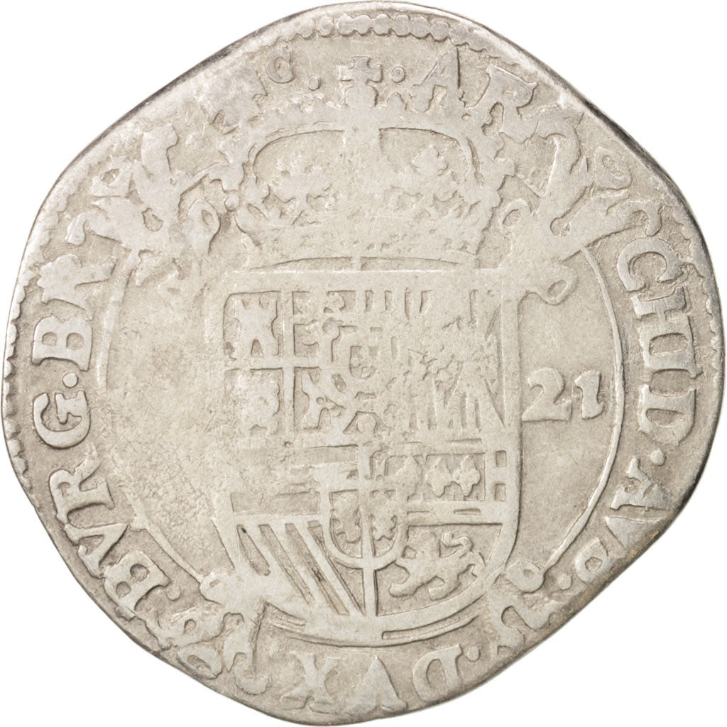 Spanish Netherlands, BRABANT, Escalin, 1621, Antwerp, F(12-15), Silver, KM:52.1