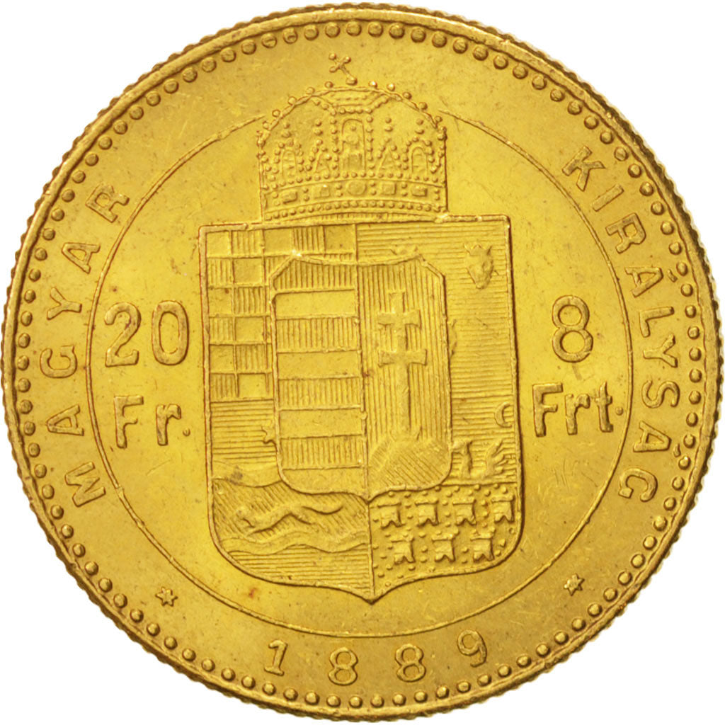 Hungary, Franz Joseph I, 8 Forint 20 Francs, 1889, AU(55-58), Gold, KM:467