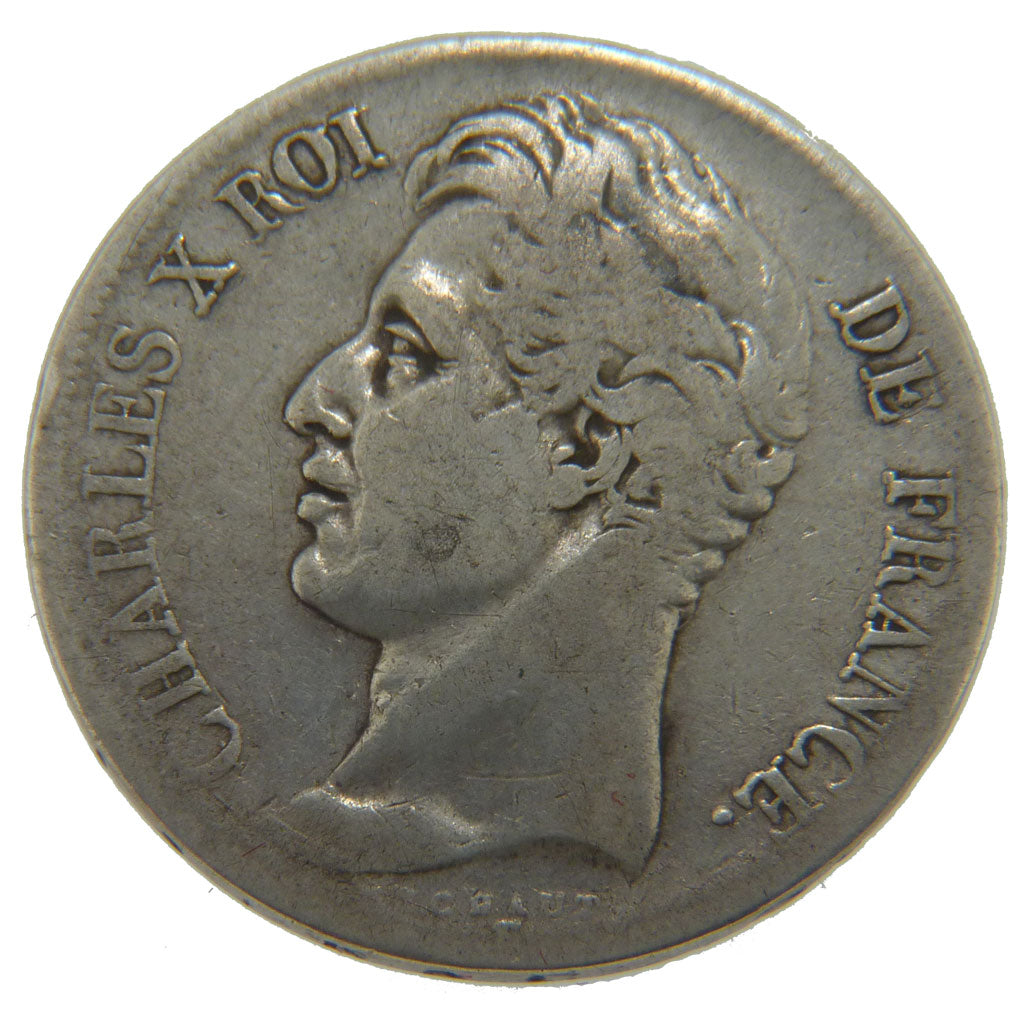 FRANCE, Charles X, 2 Francs, 1827, Lyon, KM #725.4, VF(20-25), Silver, Gadoury..