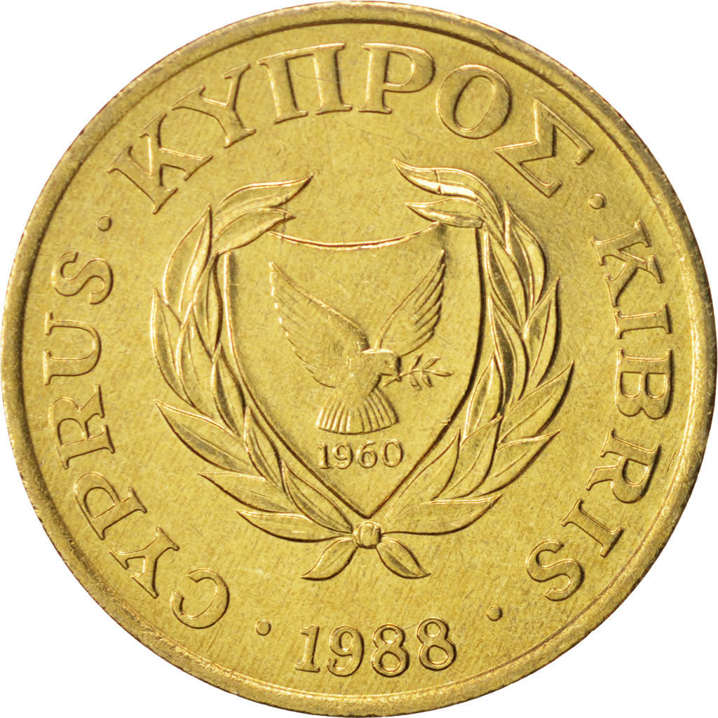 Coin, Cyprus, 5 Cents, 1988, MS(64), Nickel-brass, KM:55.2
