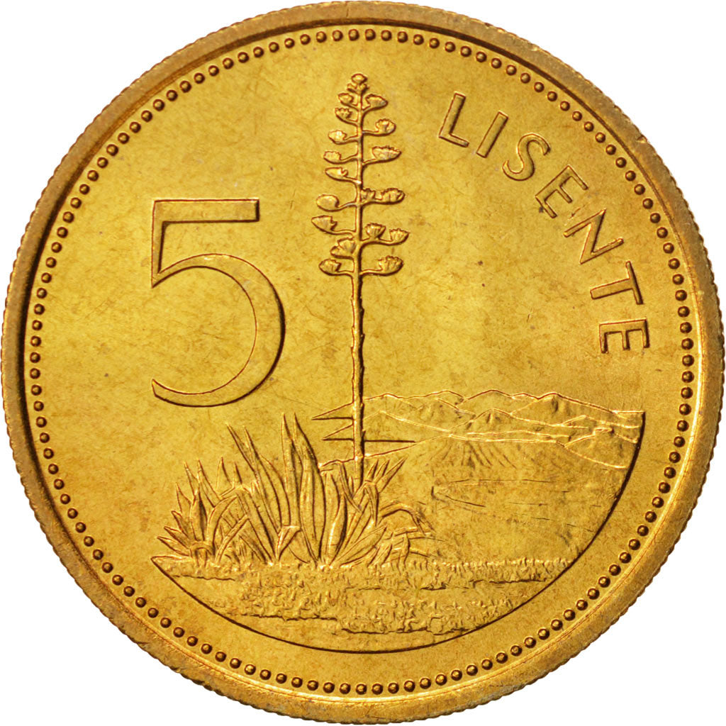 Lesotho, Moshoeshoe II, 5 Licente, Lisente, 1979, MS(65-70), Nickel-brass, KM:18