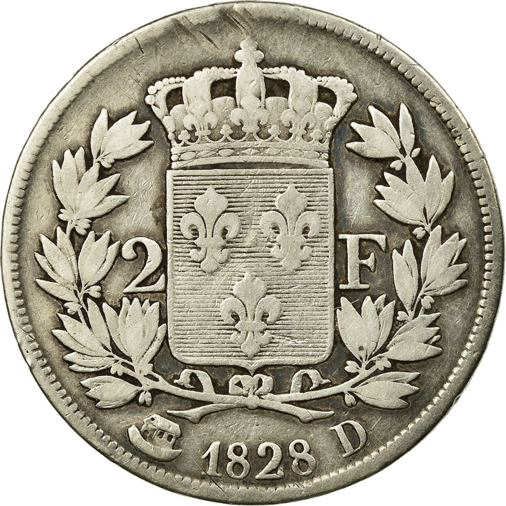 Coin, France, Charles X, 2 Francs, 1828, Lyon, VF(30-35), Silver, KM:725.4