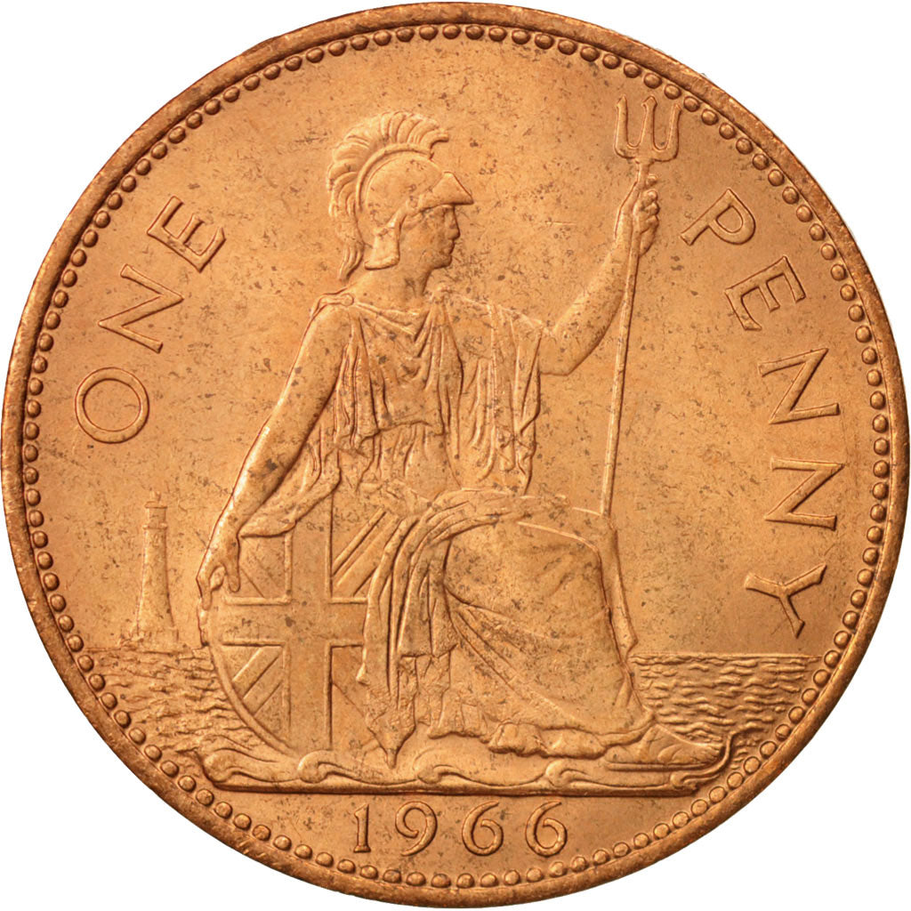 Great Britain, Elizabeth II, Penny, 1966, MS(63), Bronze, KM:897
