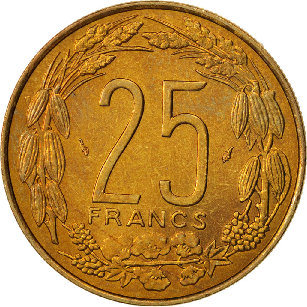 Central African States, 25 Francs, 1986, Paris, MS(65-70), Aluminum-Bronze
