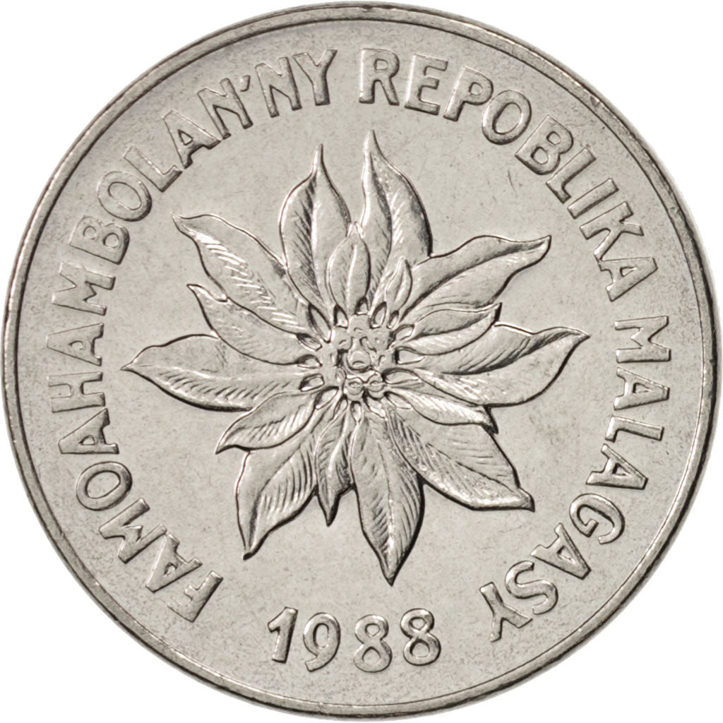Madagascar, 5 Francs, Ariary, 1988, Paris, MS(65-70), Stainless Steel, KM:10