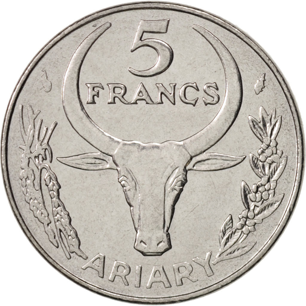 Madagascar, 5 Francs, Ariary, 1988, Paris, MS(65-70), Stainless Steel, KM:10