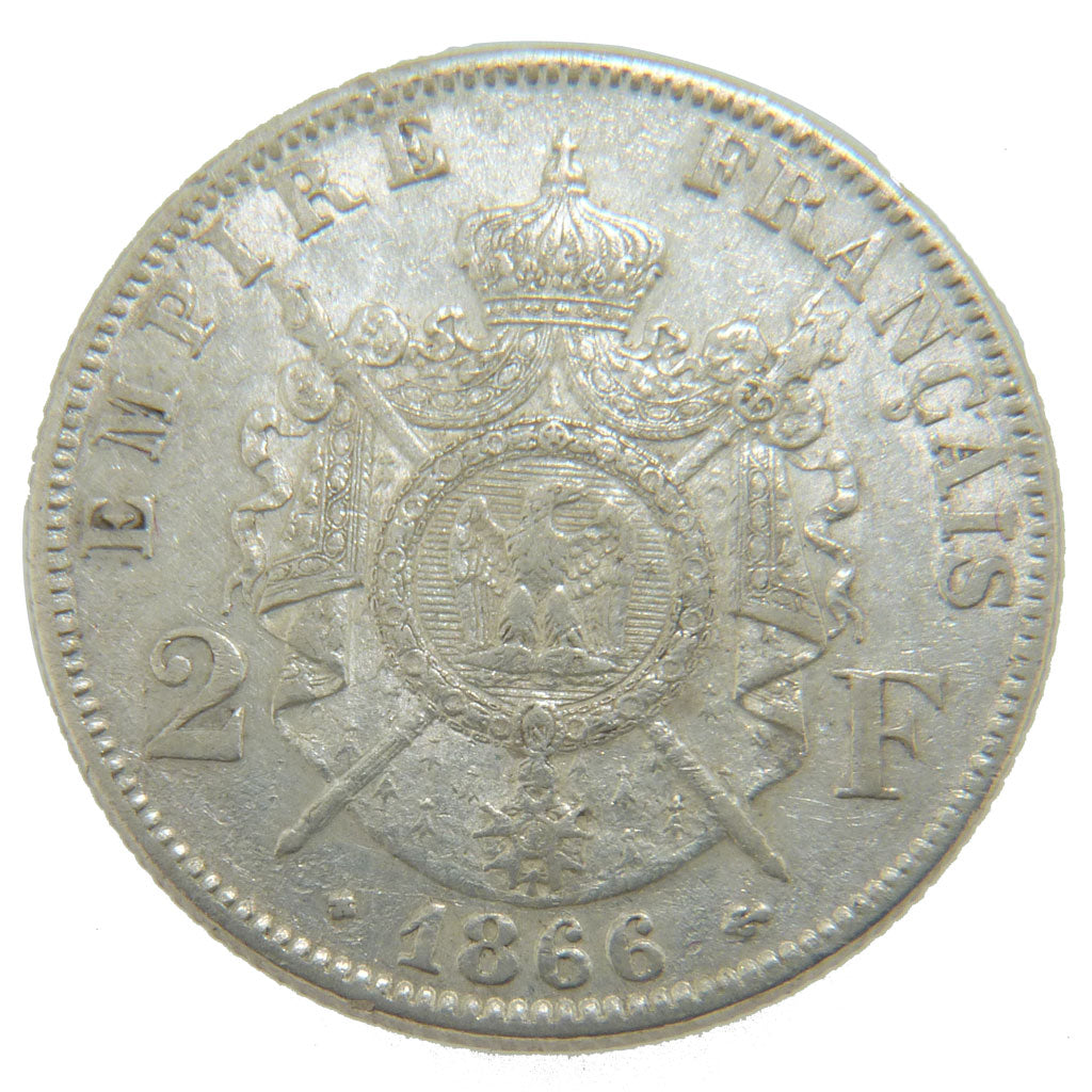 FRANCE, Napoléon III, 2 Francs, 1866, Strasbourg, EF(40-45), Silver, Gadoury #..