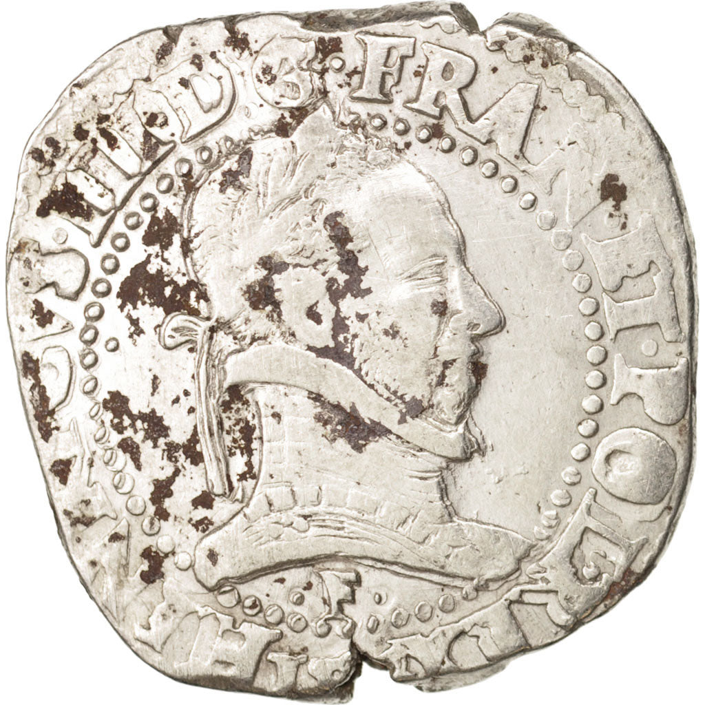 France, Henri III, Franc au Col Plat, 15[--], Bordeaux, VF(30-35), Sombart:4714