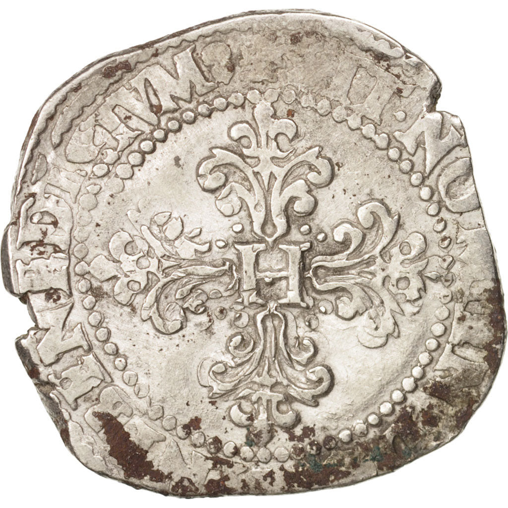 France, Henri III, Franc au Col Plat, 15[--], Bordeaux, VF(30-35), Sombart:4714