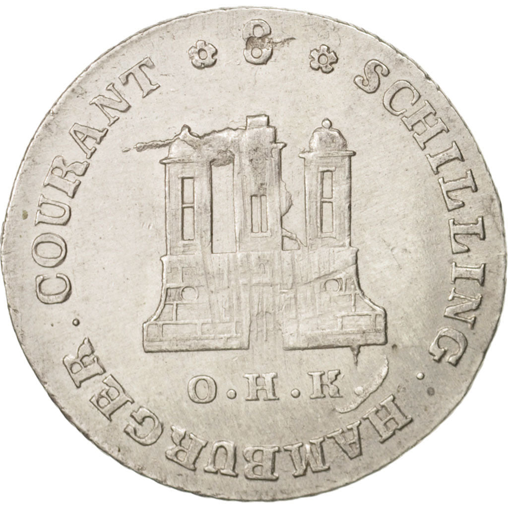 German States, HAMBURG, 8 Schilling, 1/2 Mark, 1797, EF(40-45), Silver, KM:515