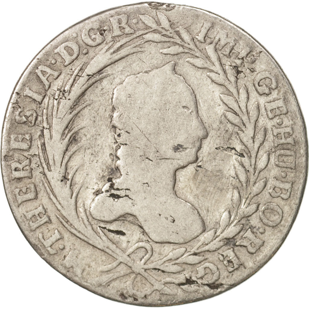 BOHEMIA, Maria Theresa, 20 Kreuzer, 1761, Prague, VG(8-10), Silver, KM:768