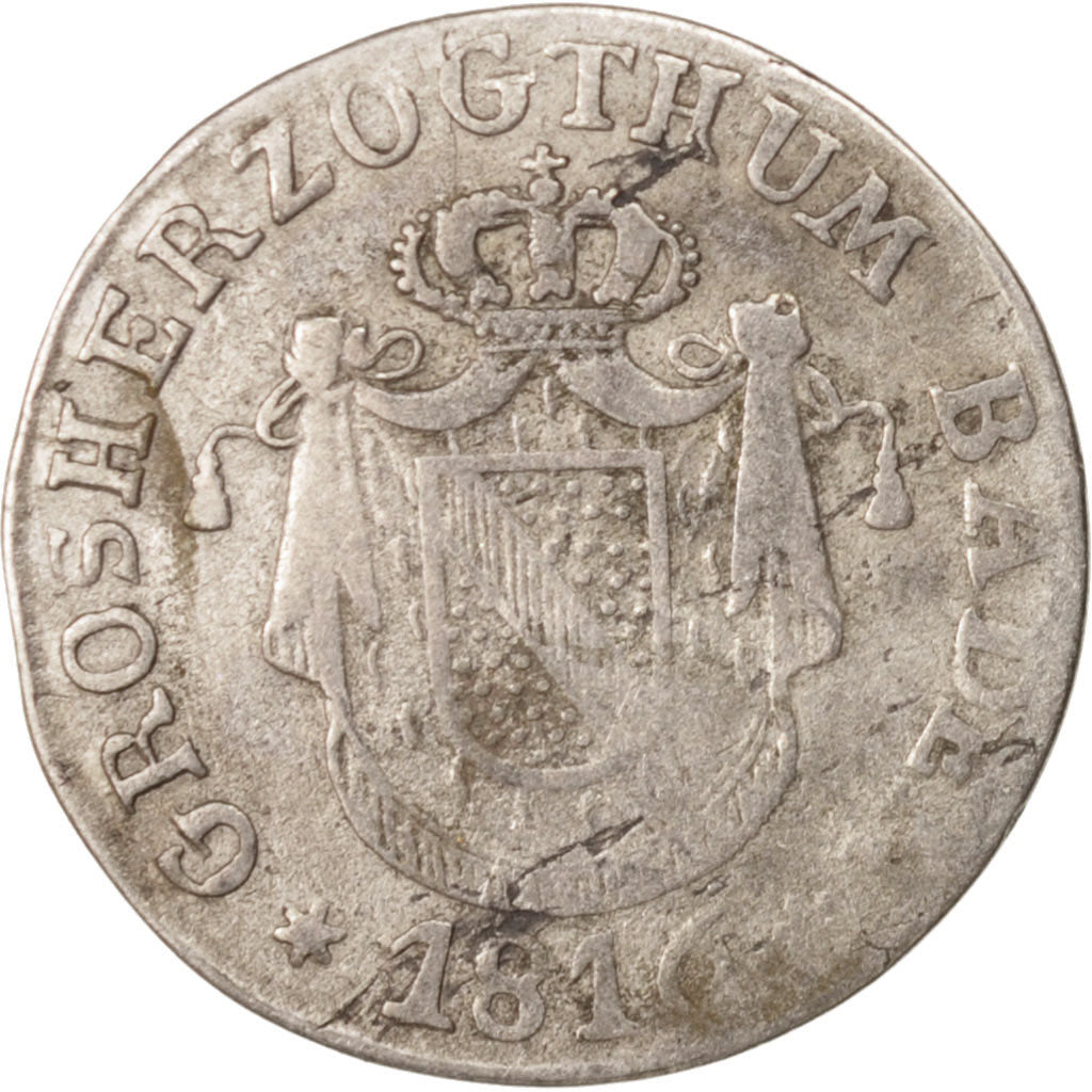 German States, BADEN, Karl Ludwig Friedrich, 6 Kreuzer, 1816, VF(20-25), Silver