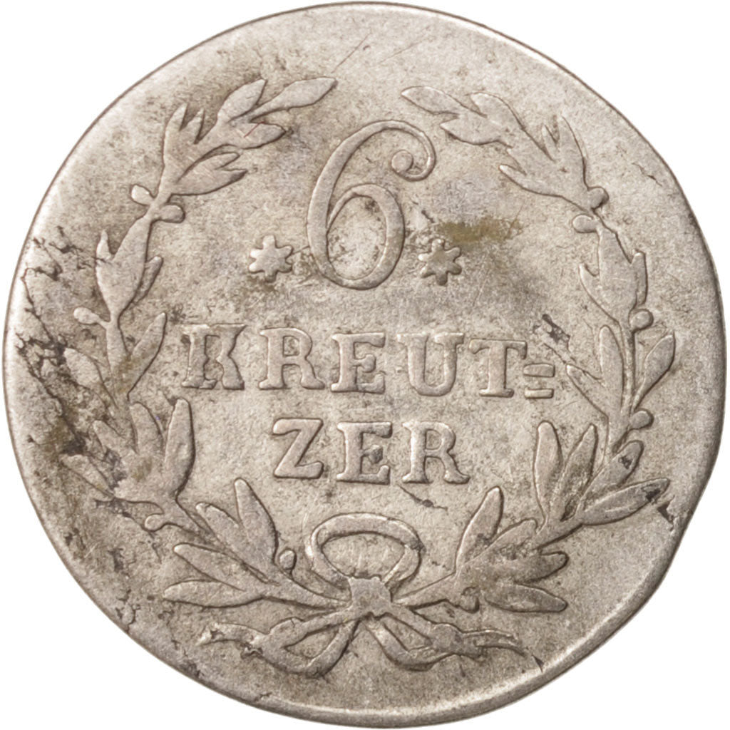 German States, BADEN, Karl Ludwig Friedrich, 6 Kreuzer, 1816, VF(20-25), Silver