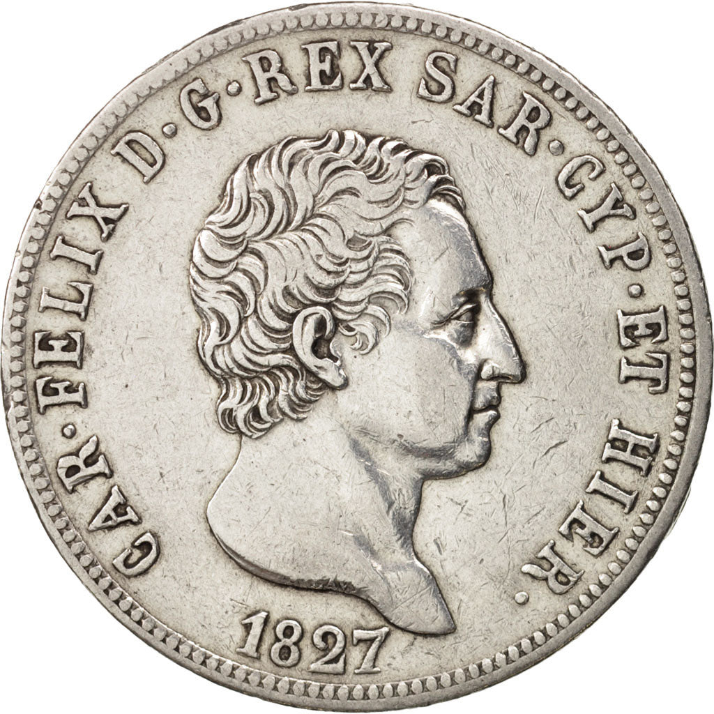 Coin, ITALIAN STATES, SARDINIA, Carlo Felice, 5 Lire, 1827, Genoa, EF(40-45)