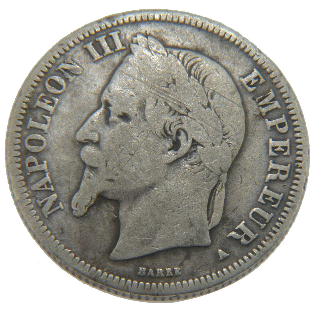 FRANCE, Napoléon III, 2 Francs, 1867, Paris, VF(20-25), Silver, Gadoury #527, 9.