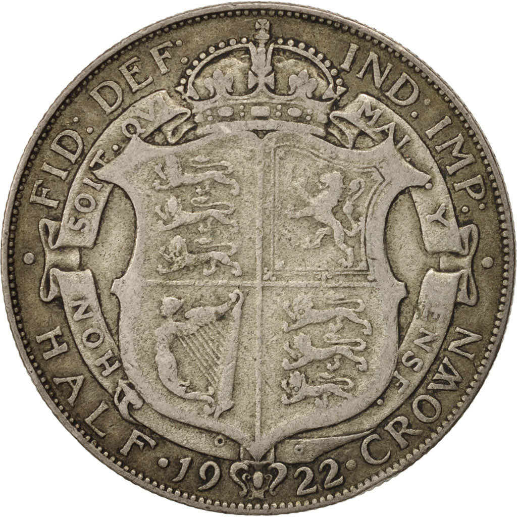 Great Britain, George V, 1/2 Crown, 1922, VF(20-25), Silver, KM:818.1a