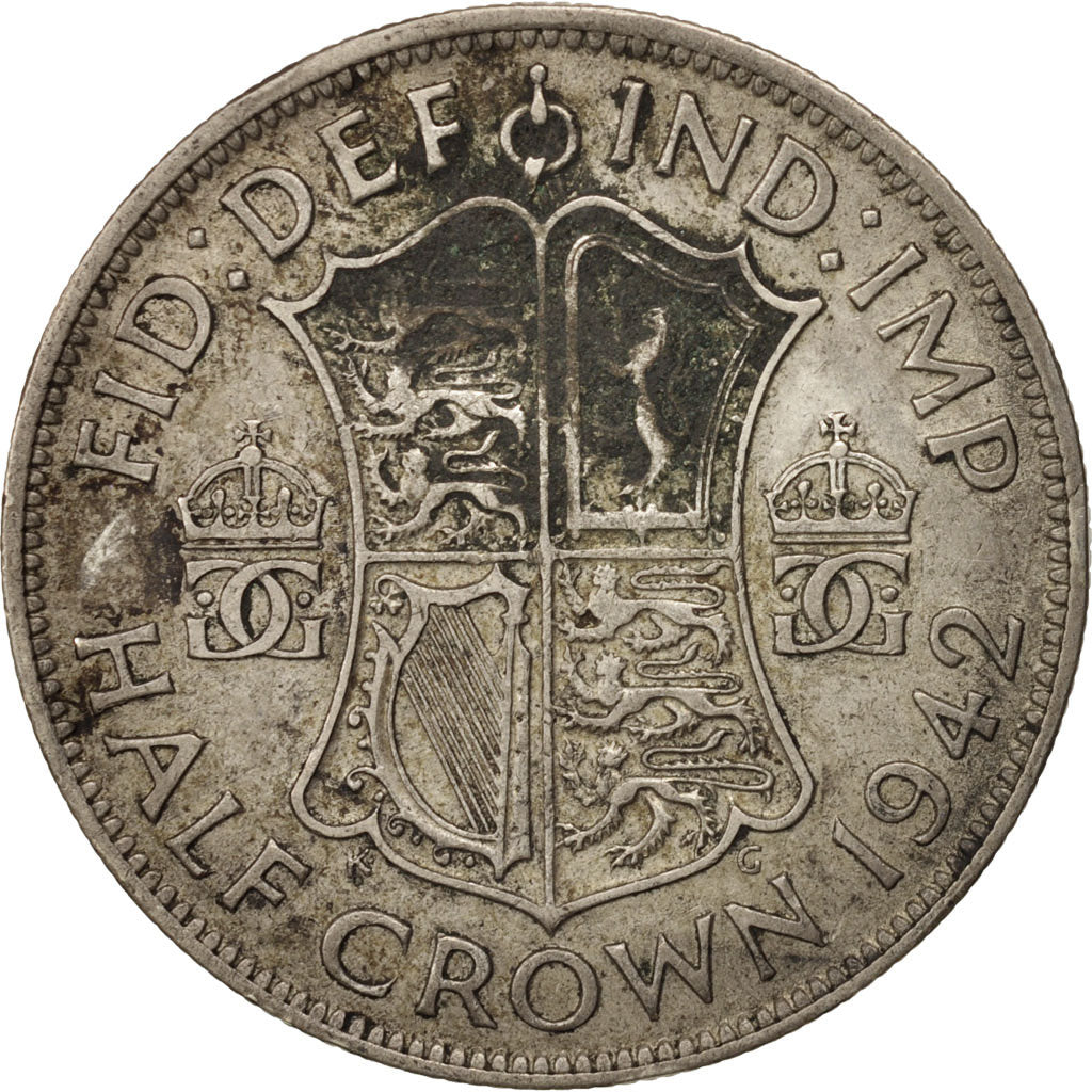 Coin, Great Britain, George VI, 1/2 Crown, 1942, VF(30-35), Silver, KM:856