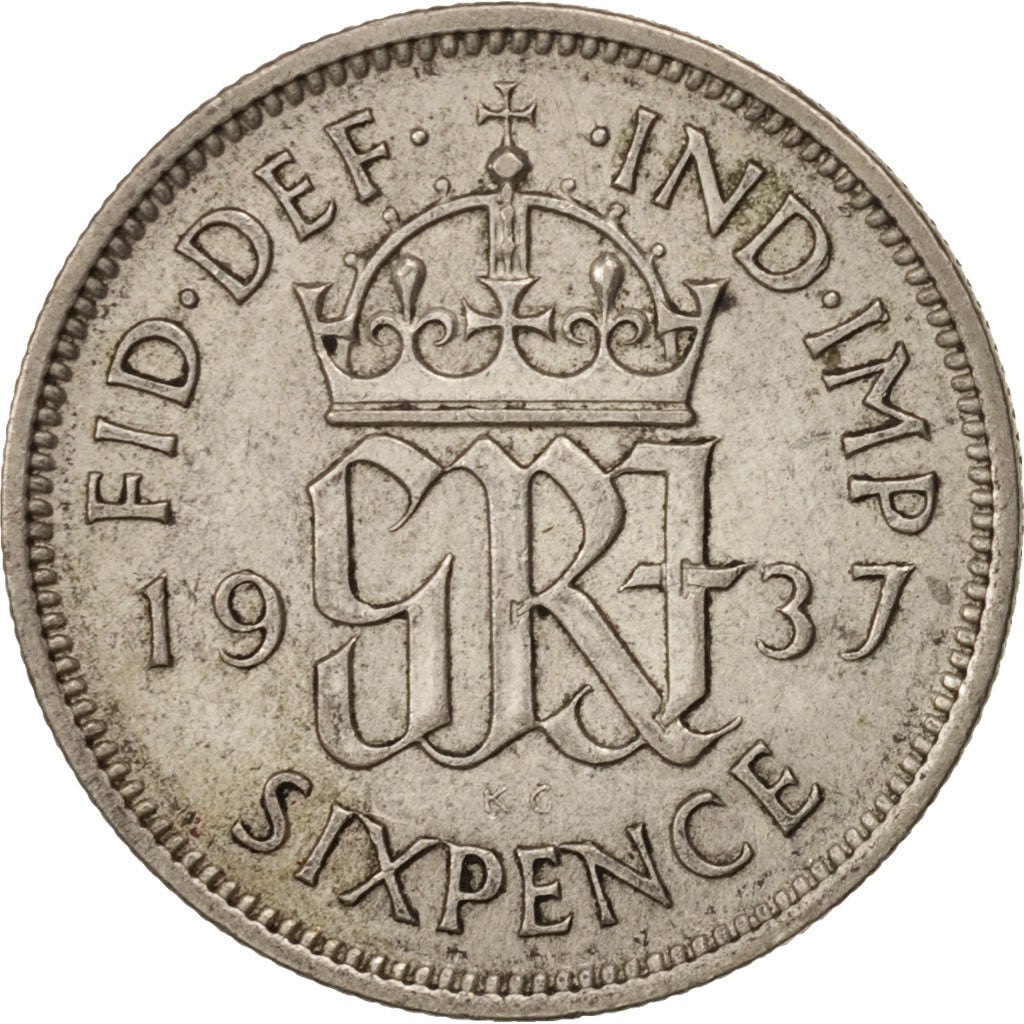 Great Britain, George VI, 6 Pence, 1937, AU(50-53), Silver, KM:852
