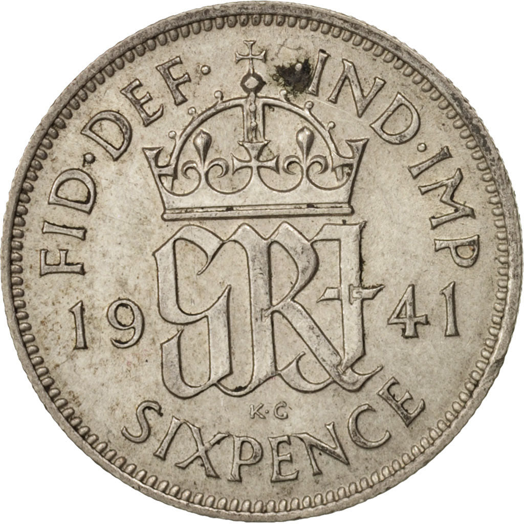 Coin, Great Britain, George VI, 6 Pence, 1941, MS(60-62), Silver, KM:852