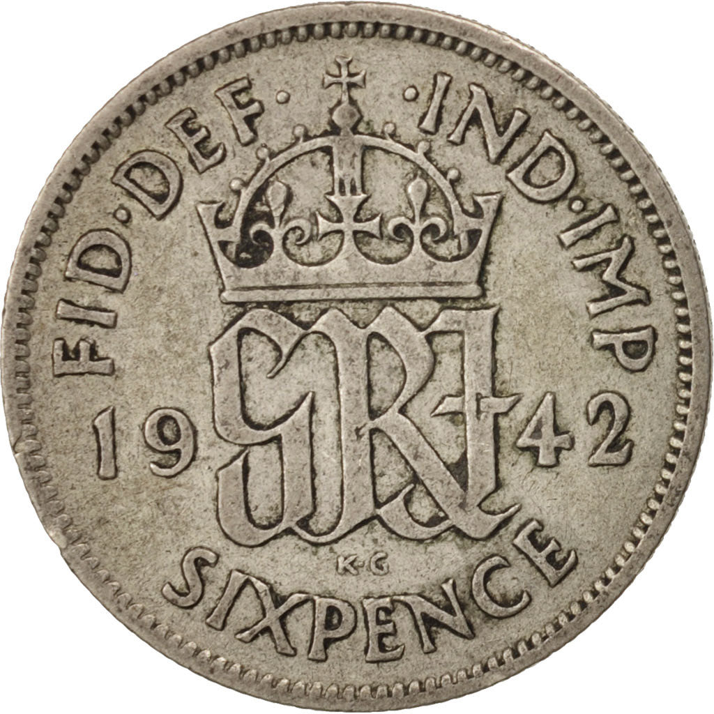 Coin, Great Britain, George VI, 6 Pence, 1942, VF(20-25), Silver, KM:852