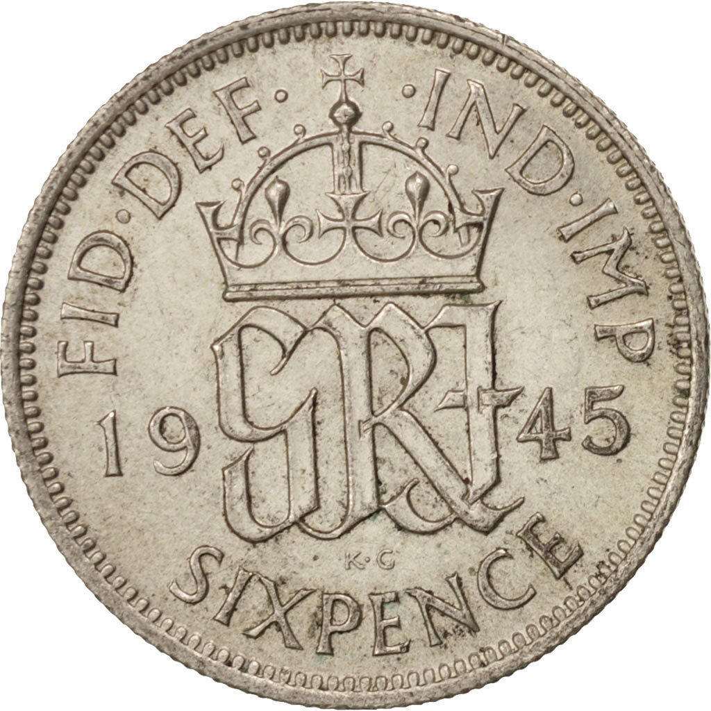 Coin, Great Britain, George VI, 6 Pence, 1945, MS(63), Silver, KM:852