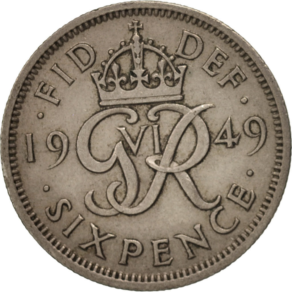 Coin, Great Britain, George VI, 6 Pence, 1949, AU(50-53), Copper-nickel, KM:875
