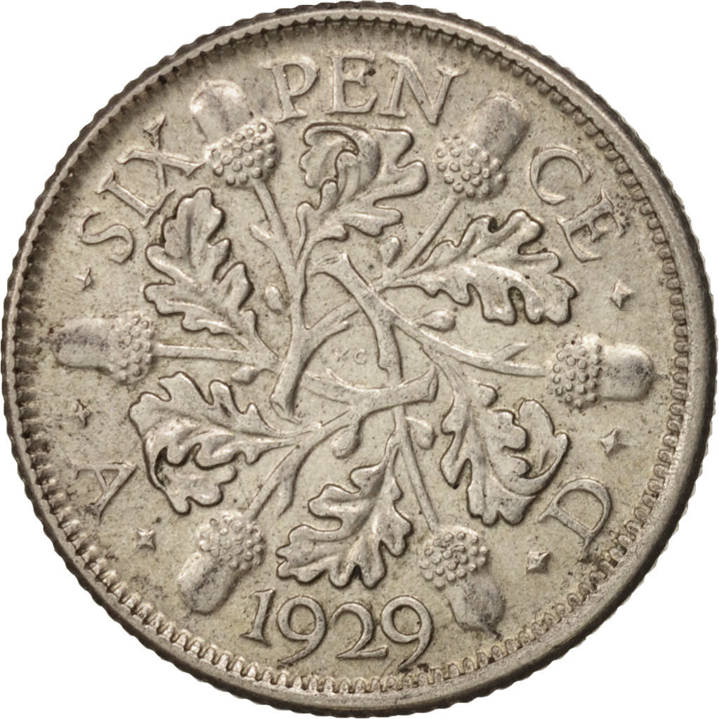 Great Britain, George V, 6 Pence, 1929, AU(55-58), Silver, KM:832