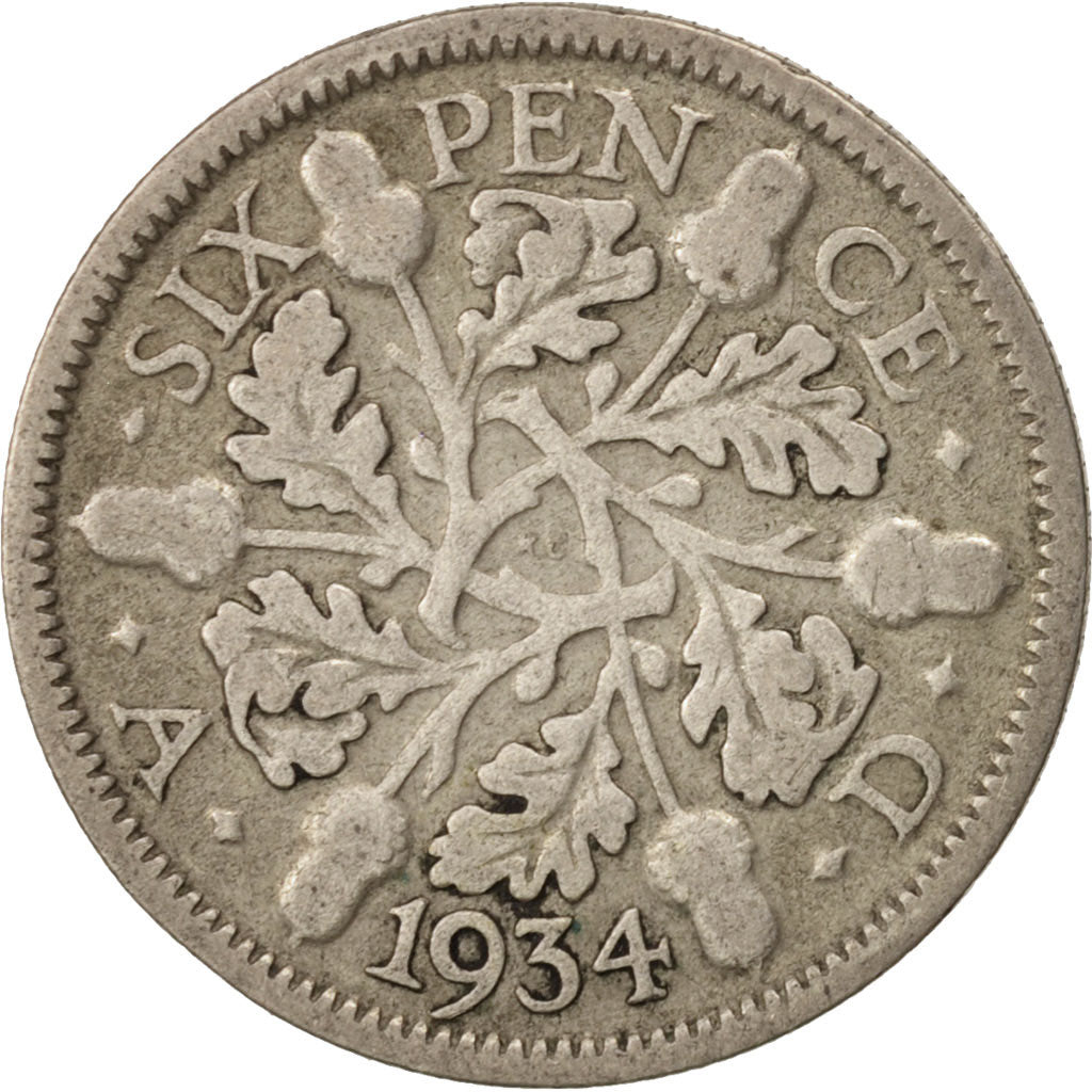 Great Britain, George V, 6 Pence, 1934, F(12-15), Silver, KM:832