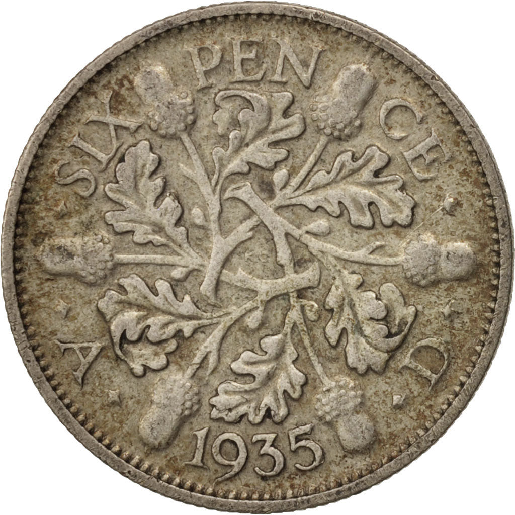 Coin, Great Britain, George V, 6 Pence, 1935, VF(30-35), Silver, KM:832