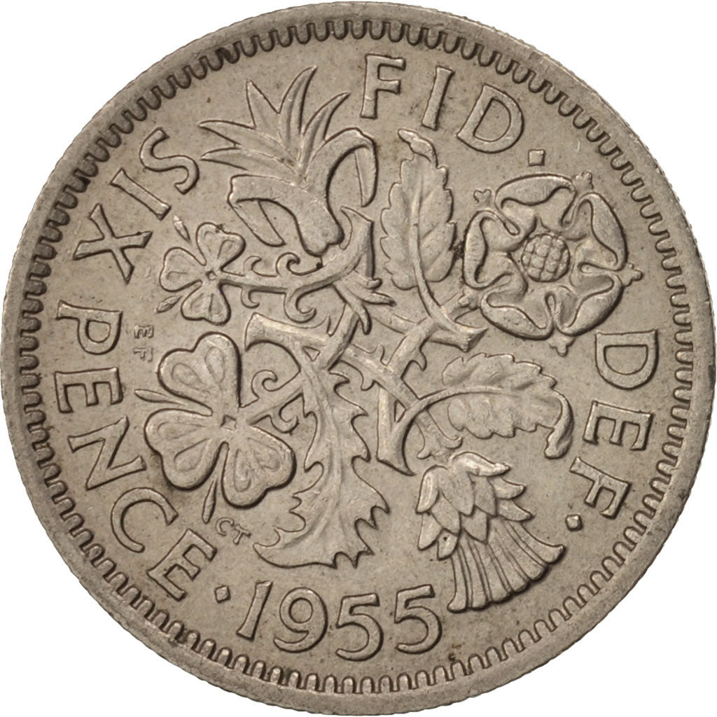 Gran Bretagna, Elizabeth II, 6 Pence, 1955, SPL-, Rame-nichel, KM:903