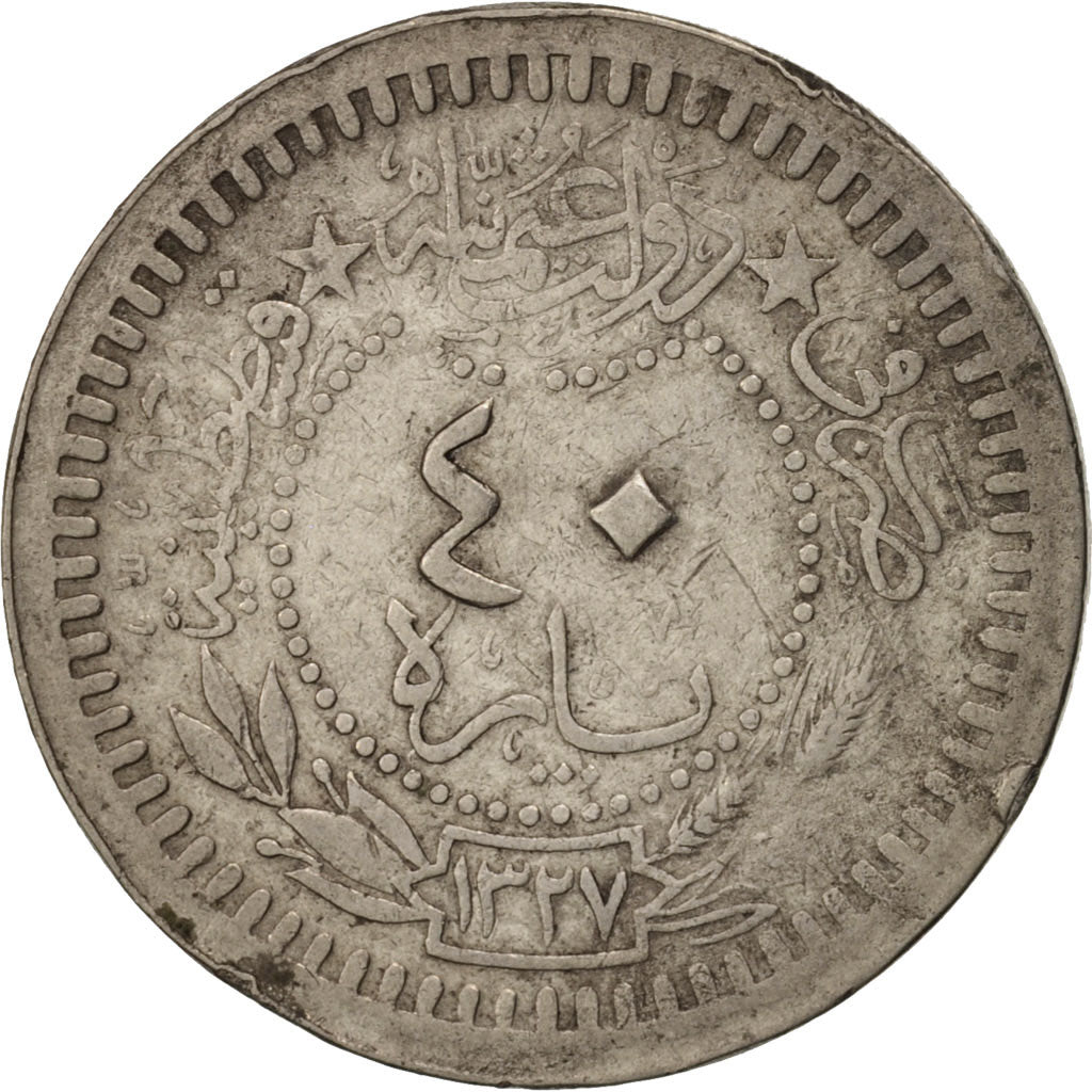 Turkey, Muhammad V, 40 Para, 1910 (1327/3), EF(40-45), Nickel, KM:766