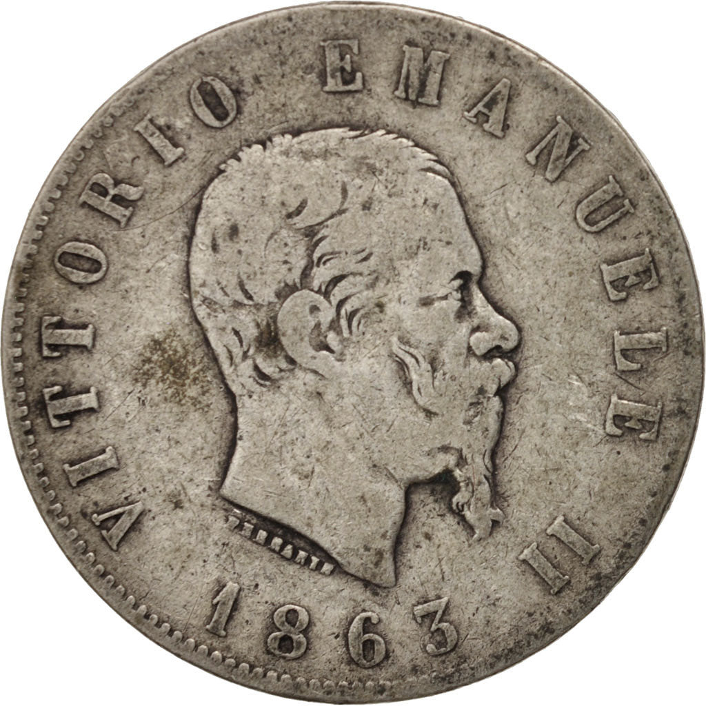 Moneta, Italia, Vittorio Emanuele II, 2 Lire, 1863, Torino, MB, Argento, KM:6a.2