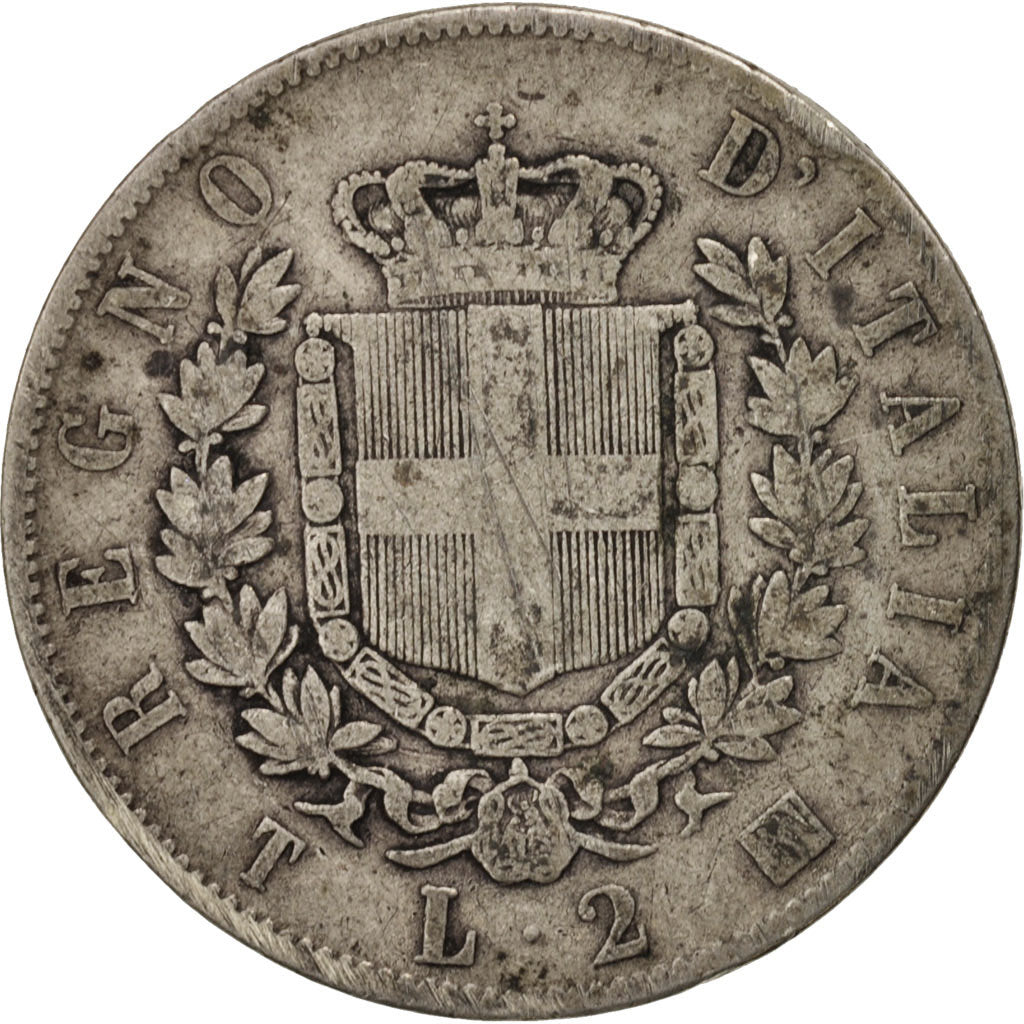 Moneta, Italia, Vittorio Emanuele II, 2 Lire, 1863, Torino, MB, Argento, KM:6a.2