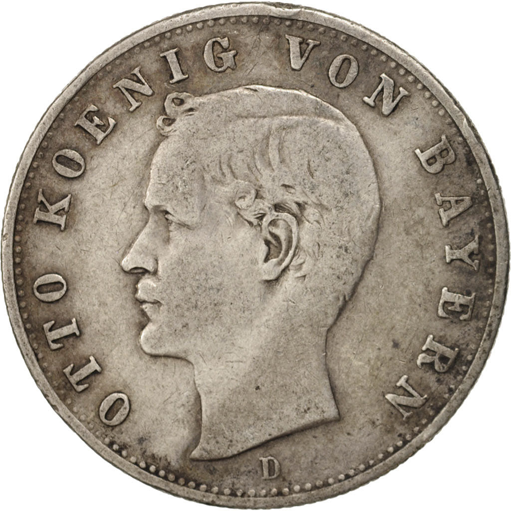 Coin, German States, BAVARIA, Otto, 2 Mark, 1907, Munich, VF(30-35), Silver