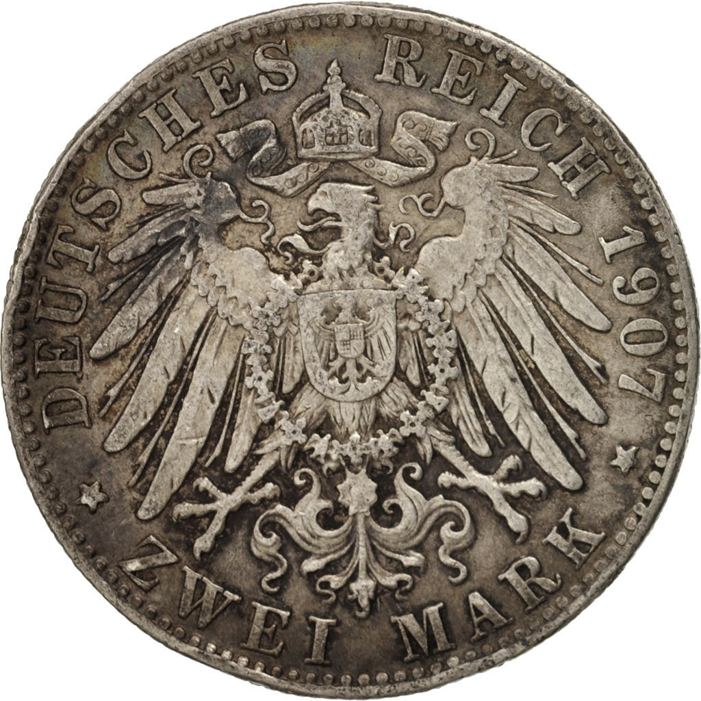 Coin, German States, BAVARIA, Otto, 2 Mark, 1907, Munich, VF(30-35), Silver