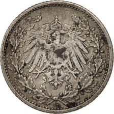 Coin, GERMANY - EMPIRE, 1/2 Mark, 1905, Karlsruhe, VF(30-35), Silver, KM:17