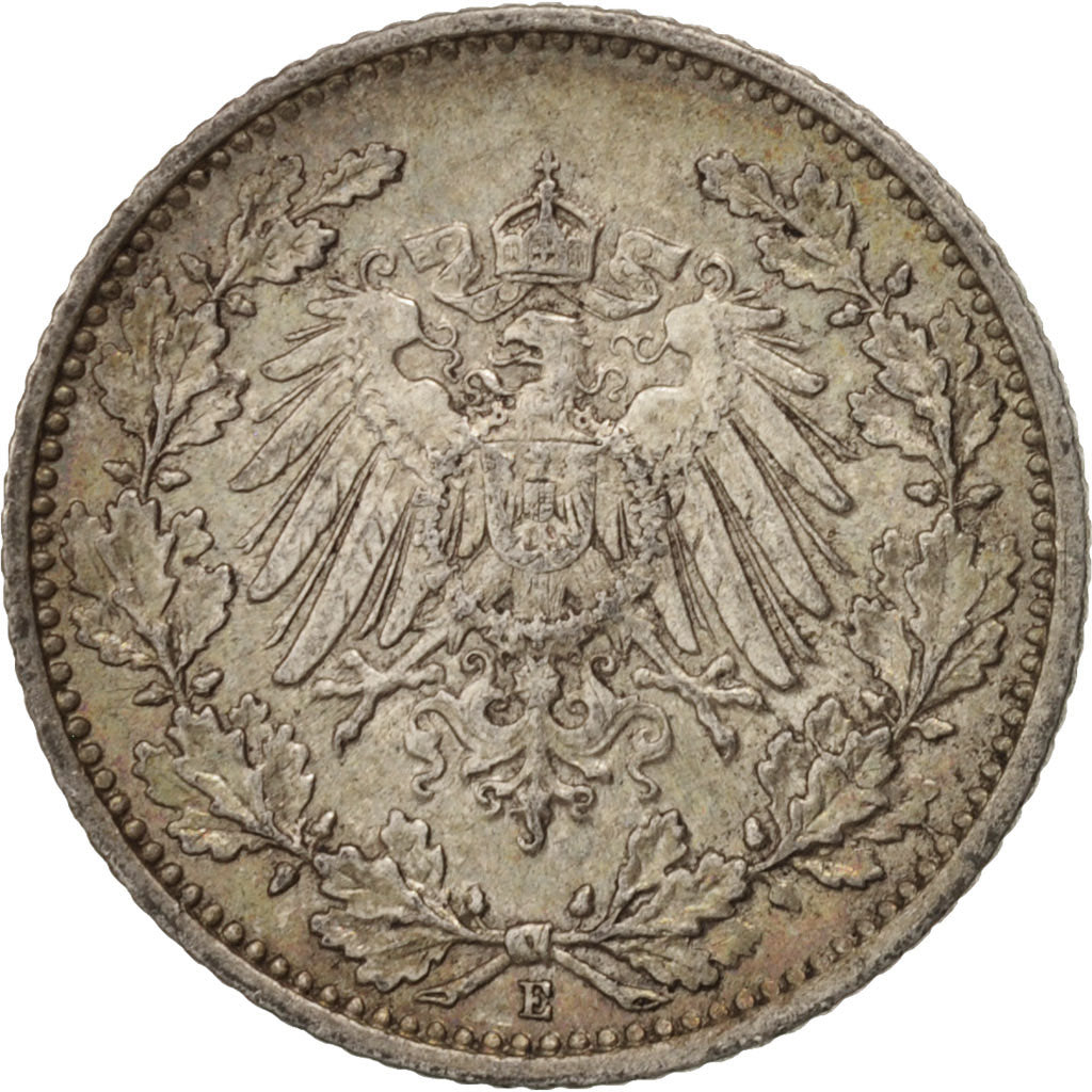 Coin, GERMANY - EMPIRE, 1/2 Mark, 1909, Muldenhütten, AU(55-58), Silver, KM:17