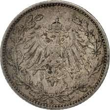 GERMANY - EMPIRE, 1/2 Mark, 1915, Muldenhütten, VF(30-35), Silver, KM:17